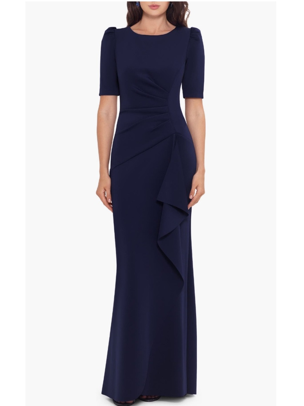 Xscape Evenings ruffle puff sleeve gown